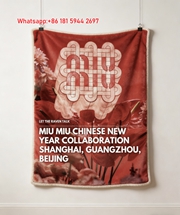 Miu Miu Deep Red Chinese New Year Lantern Print Flannel Throw Blanket IMG_0421